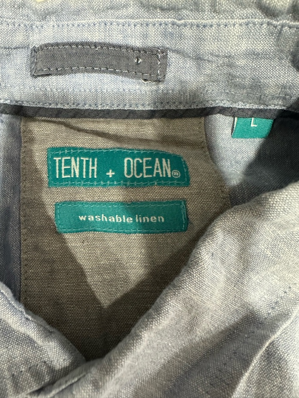 Tenth+Ocean Men's Light Blue Short-Sleeve Button-Down Shirt - Casual Linen Blend - Picture 3 of 4